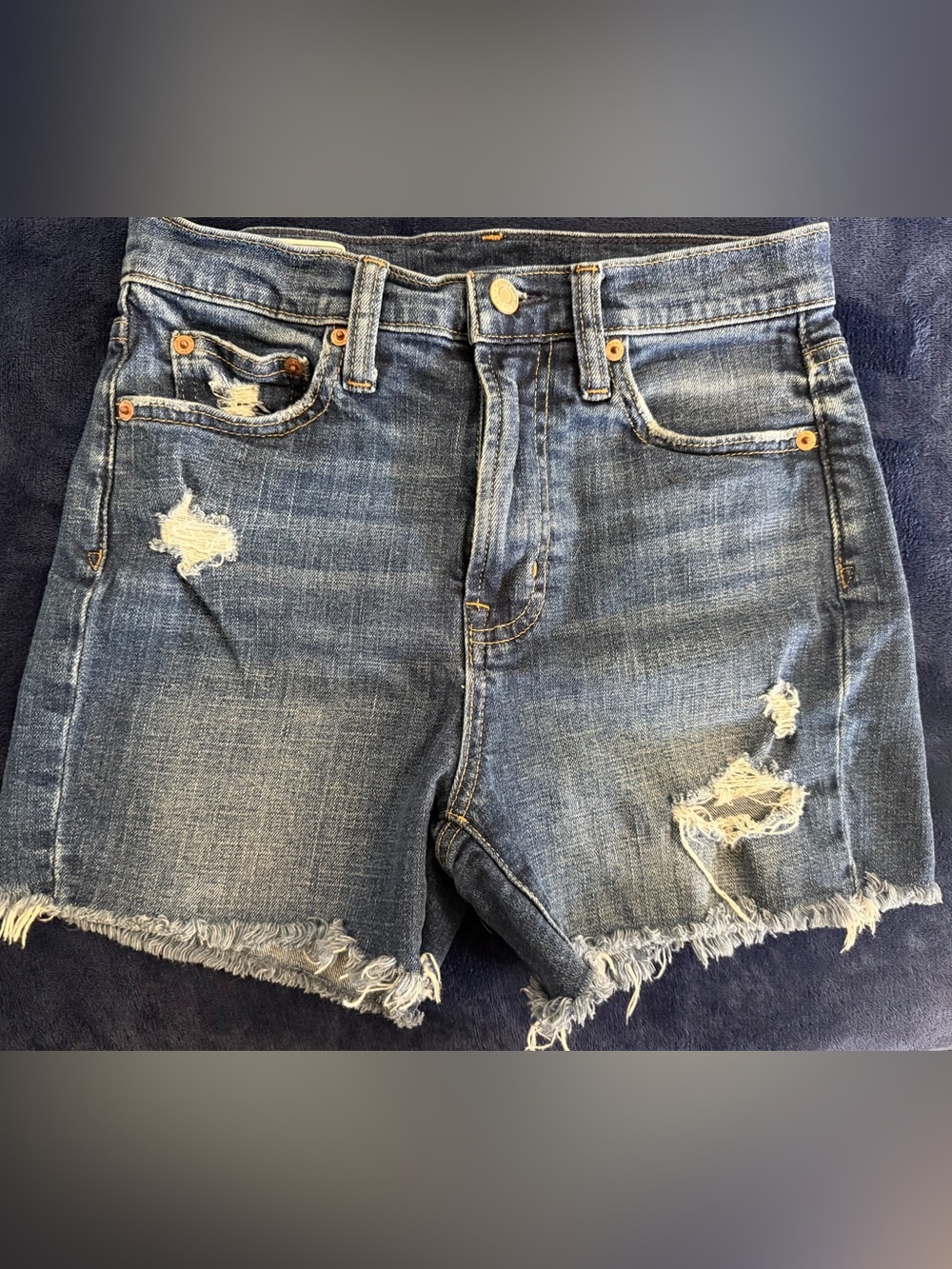 GAP High Rise Distressed Denim Shorts Size 0/25 4” Raw Hem